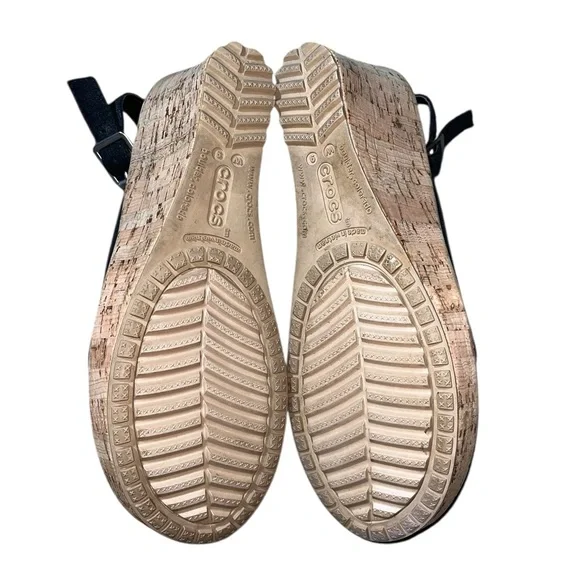 Crocs | A-Leigh Linen Slingback Cork Wrap Wedge Sandal Size 9 - Picture 6 of 7